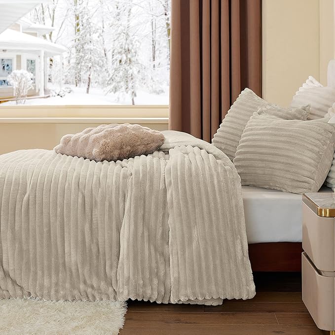 BEDELITE Fleece Queen Comforter Set -Super Soft & Warm Fluffy Linen Bedding - Image 4
