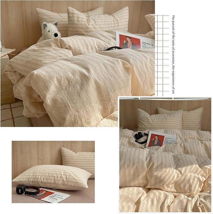 mixinni Retro Striped Duvet Cover Set Queen Size - Image 9