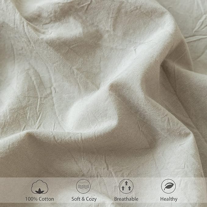 MooMee Fitted Bottom Sheet Only 100% Washed Cotton Linen Like Textured - Image 6