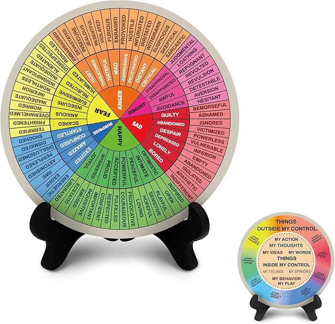 Emotion Wheel, Double-Sided Feelings Wheel with Stand, Counseling Office Must Have, Feelings Wheel Suitable for Therapy Office Decor School Counseling Office Must Have (ML, 1)