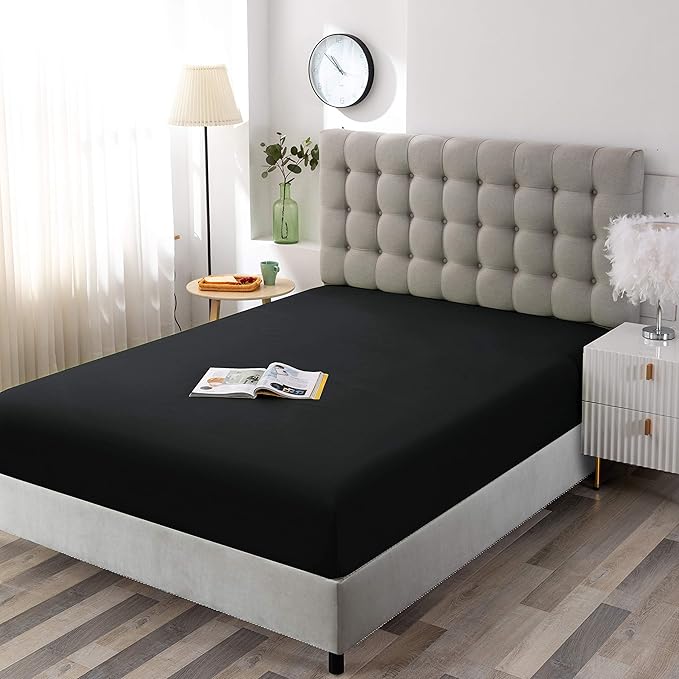 Sfoothome Black Fitted Sheet, 14 Inch Pocket Deep, Microfiber Sheets, King Size - Image 2