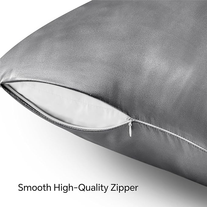 BEDELITE Satin Pillowcase with Zipper 2 Pack, Dark Grey Pillow Cases Standard - Image 5