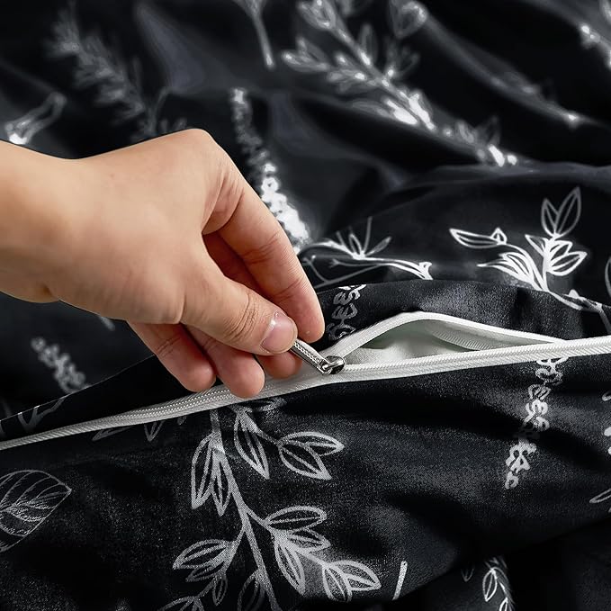 MUXHOMO Duvet Cover Full Size, Reversible Floral Black Duvet Cover Set - Image 5