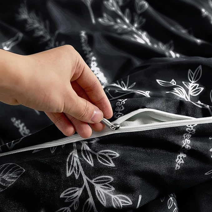 MUXHOMO Duvet Cover Queen Size, Reversible Floral Black Duvet Cover Set - Image 5