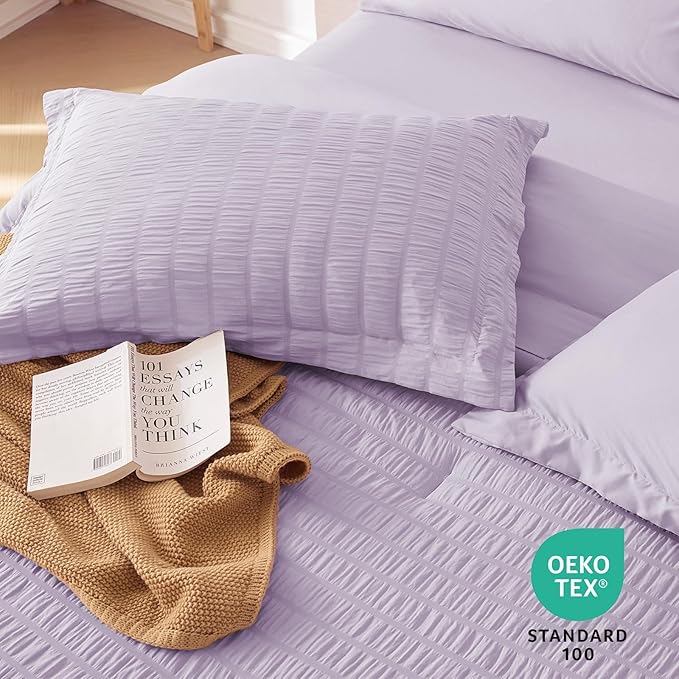 MUXHOMO 7 Pieces King Comforter Set, Seersucker Bed in a Bag King Size - Image 9
