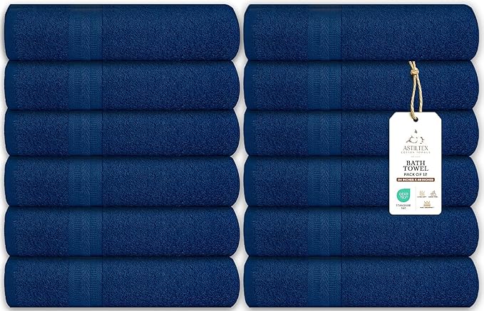 Medium Bath Towels Bulk Set of 12 – 100% Cotton Terry – 24" x 48" – Quick Dry by ASTILTEXCottonTowels
