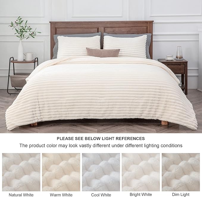 BEDELITE Fleece Queen Comforter Set -Super Soft & Warm Fluffy Cream White - Image 9