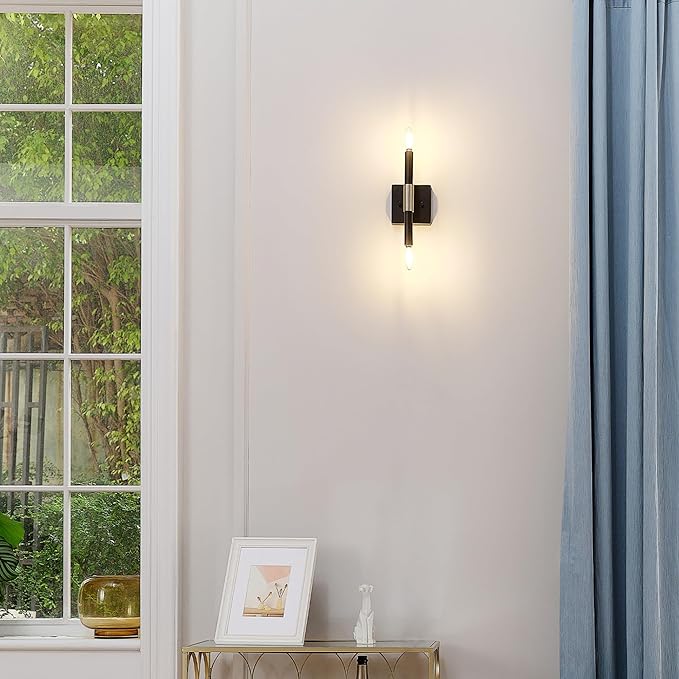 Globe Electric 65000044 2-Light Wall Sconce, Matte Black, Antique Brass Accent - Image 2