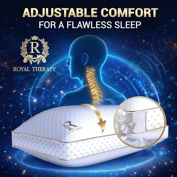 Royal Therapy Queen Memory Foam Pillow, Adjustable Shredded Odor-Free Pillow - Image 3