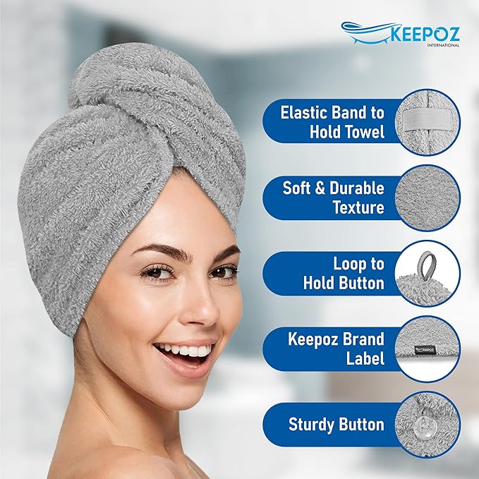 KEEPOZ Hair Towel Wrap Quick Dry 100% Cotton Super Absorbent Turban Head Wrap - Image 7