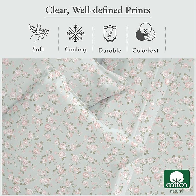 California Design Den Sheet Set Rose King Size Bed Sheets, Deep Pocket King - Image 5