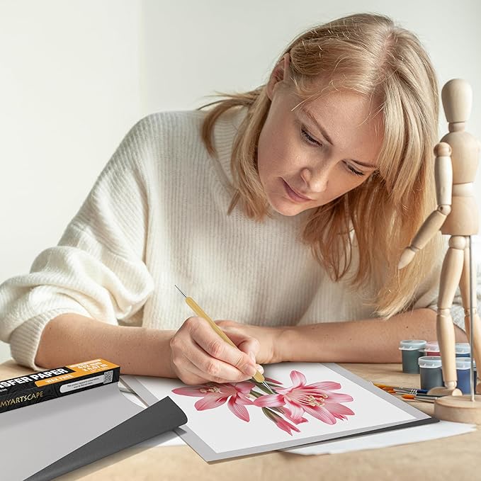 MyArtscape Graphite Transfer Paper Roll – 17" x 30ft Large Tracing Paper – Wax-Free Carbon Paper for Tracing on Canvas, Paper & Wood – Erasable Carbon Transfer Paper for Drawing & Sketching