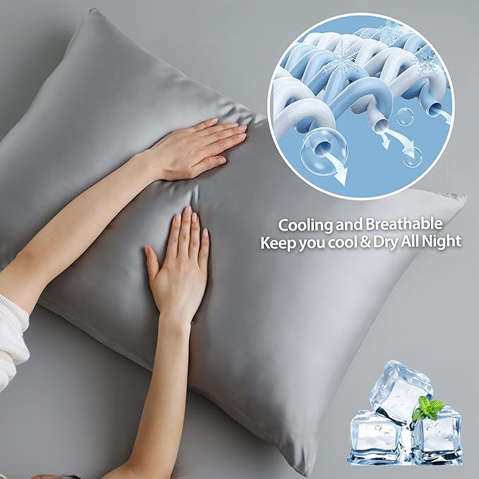 2 Pack Cooling Pillow Cases, Viscose Derived from Bamboo Pillow Protectors - Image 4