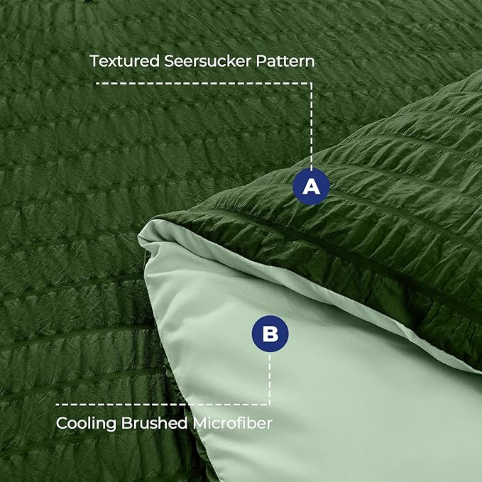HYMOKEGE Dark Green/Sage Green Queen Comforter Set Seersucker 7 Pieces - Image 4