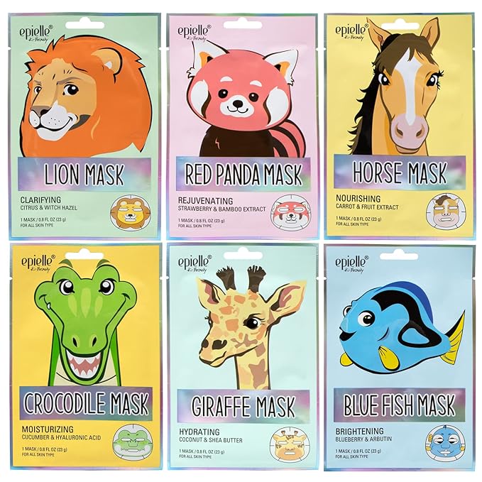 Epielle Character Face Mask Wild Kingdom 6 Pack, Fun & Effective Korean Skin by Epielle