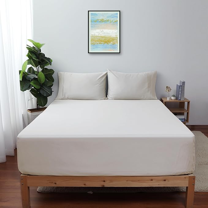 California King Size Fitted Sheet Only Light Beige, 100% Egyptian Cotton 600 by ShunjieHome