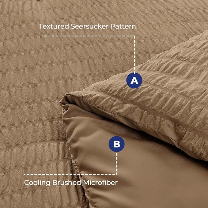 HYMOKEGE Brown California King Comforter Set Seersucker 7 Pieces, All Season - Image 4