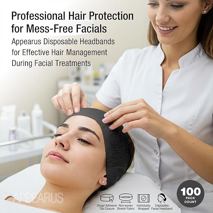 APPEARUS Disposable Stretch Facial Headbands, Snag-Free Adhesive Tab Closure - Image 6