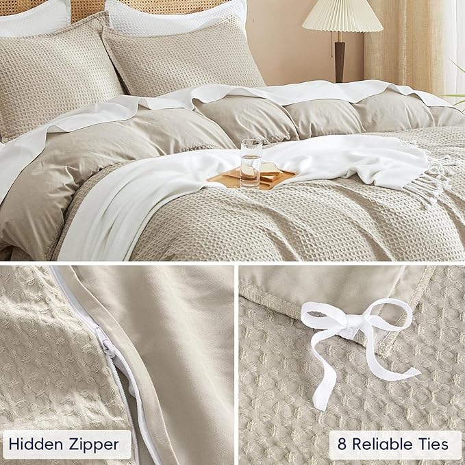 PHF Waffle Weave Duvet Cover Set King Size, No Snagging Ultra Soft Luxury - Image 5