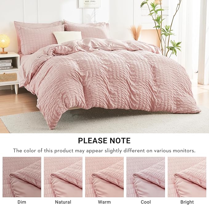 HYMOKEGE Rose Gold Full Size Comforter Sets Seersucker 7 Pieces, All Season - Image 6
