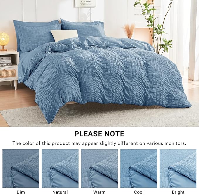 HYMOKEGE Mineral Blue California King Comforter Set Seersucker 7 Pieces - Image 6