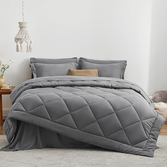 Love's cabin King Size Comforter Set Grey, 7 Pieces King Bed in a Bag, All - Image 2
