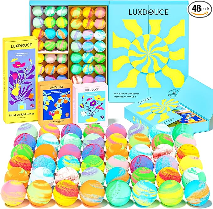 48 Pack Bath Bombs Gift Set – Aromatic Bubble Bombs by LUXDOUCE
