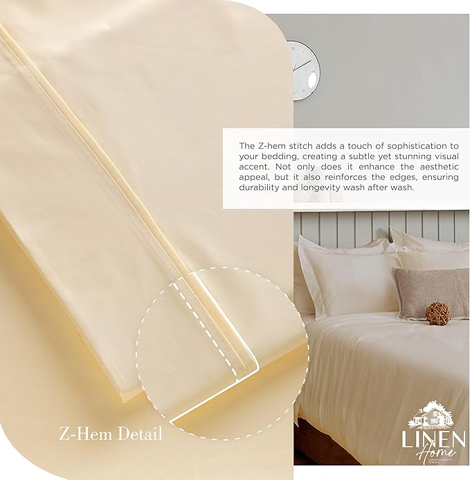 Linen Home 100% Cotton Percale Sheets Twin XL Size, Deep Pocket, 3 Pieces Set - Image 3