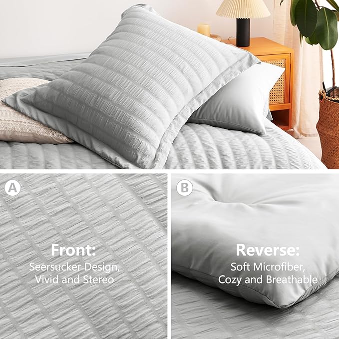CozyLux King Size Comforter Set Light Grey Seersucker 7 Pieces Bed in a Bag - Image 4