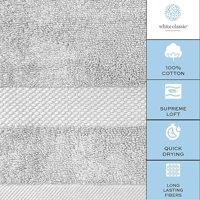 White Classic Luxury Bath Towels Set of 4 Large - Image 7