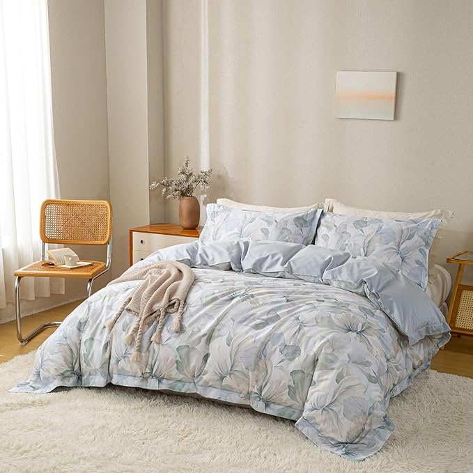 OAITE Duvet Cover Set Twin Size Floral Pattern Ultra Soft 100% Cotton Duvet - Image 3