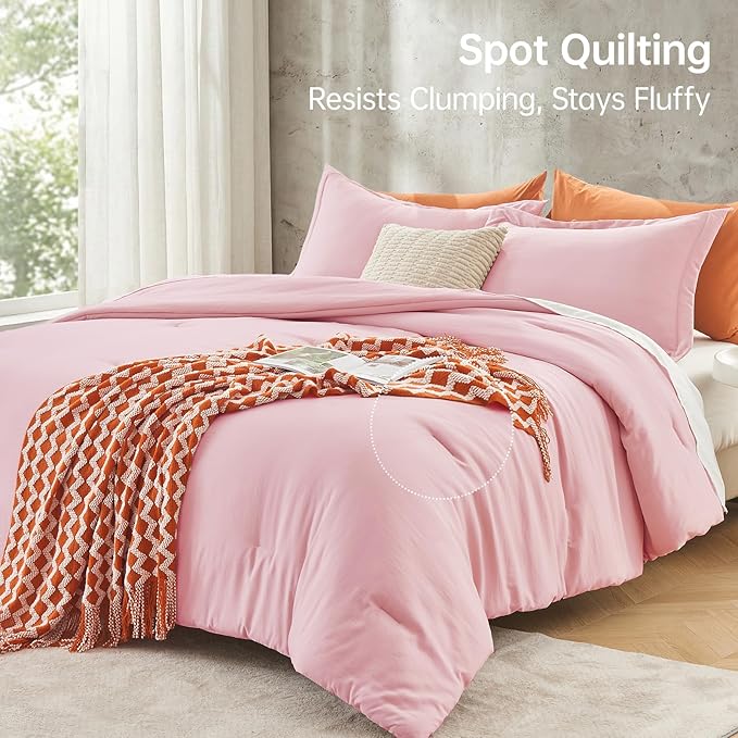 MUXHOMO Pink Queen Comforter Set, All Season Ultra Soft Down Alternative Bedding - Image 5