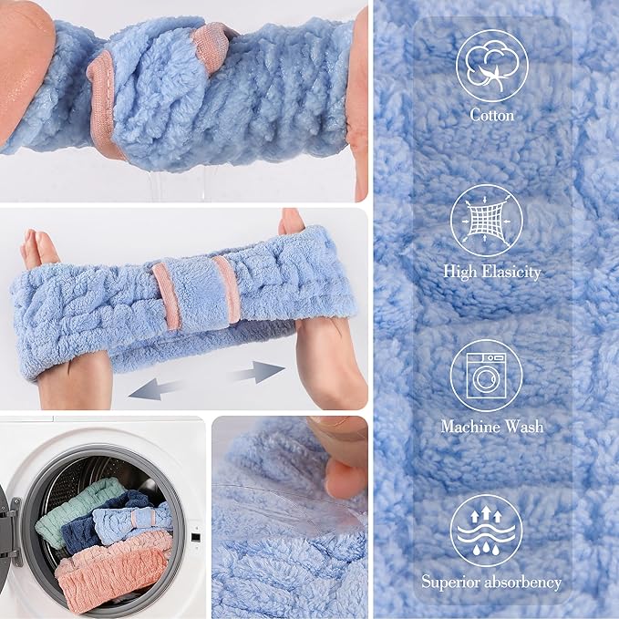 DiyJibb 9 Pcs Spa Headband for Washing Face, Skincare Headband and Wristband Set - Image 7