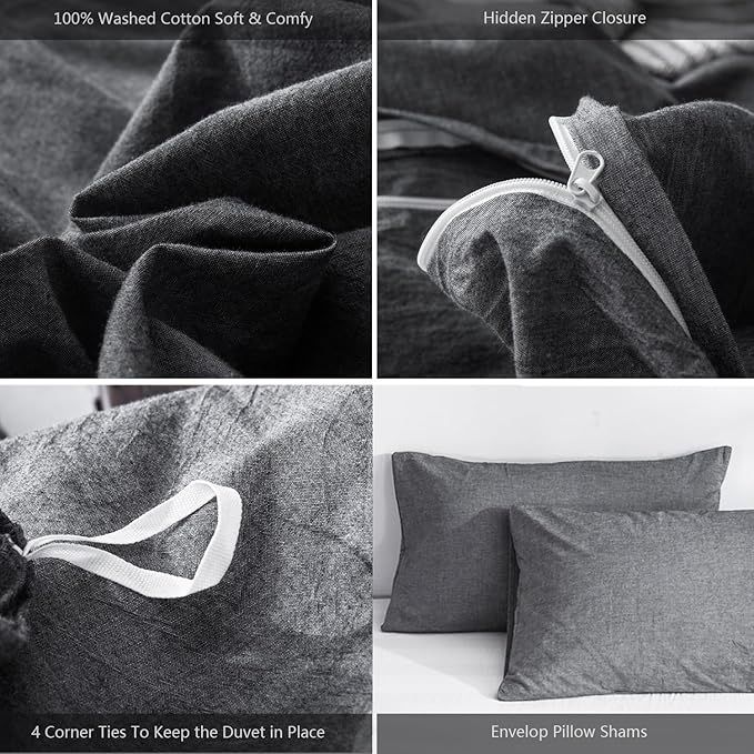 MooMee Bedding Duvet Cover Set 100% Washed Cotton Linen Like Textured - Image 6