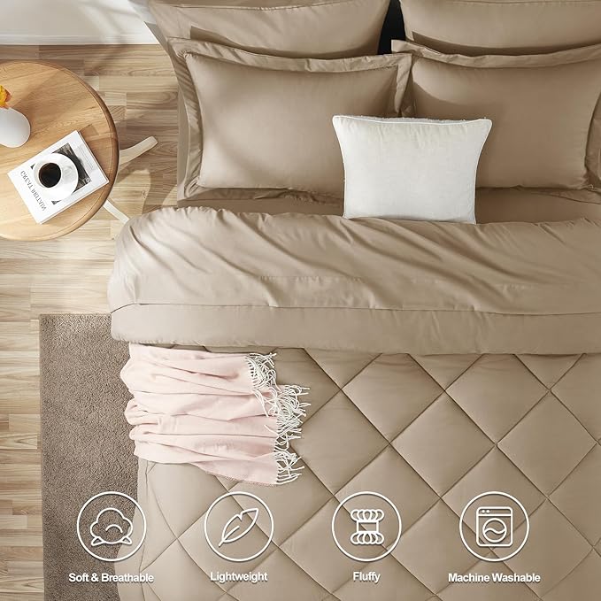 CozyLux Queen Comforter Set Taupe - Image 2