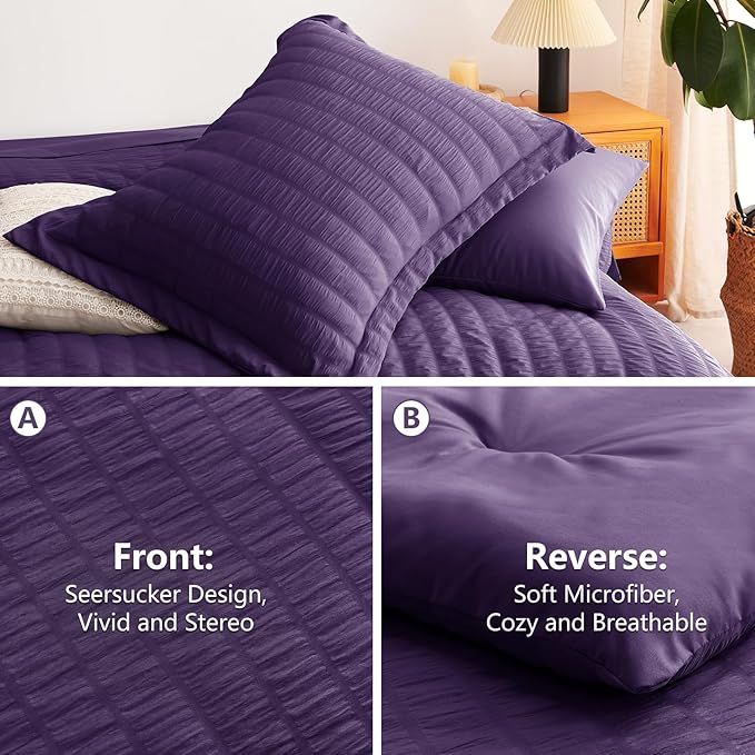 CozyLux Queen Comforter Set Purple Seersucker 7 Pieces Bed in a Bag Queen - Image 4