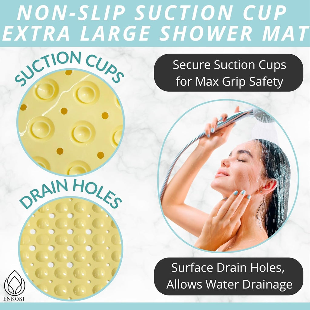 ENKOSI Bath Mat - Large Non Slip Bathtub & Shower Mat - Extra Long 40 x 16 Inch Bathroom Mats for Tub Nonslip Anti Slip Bathmats (Yellow), 1 Pack