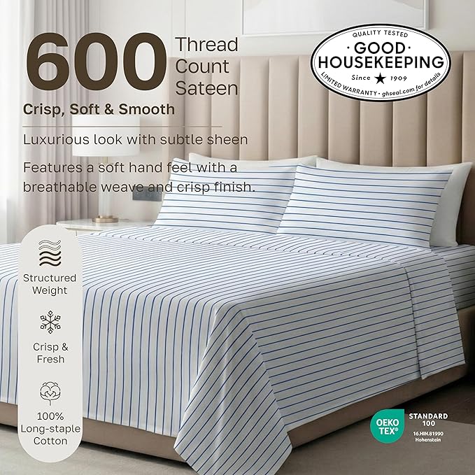 California Design Den Printed Striped Twin XL Sheets Set - Image 3