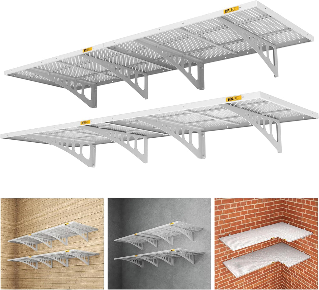 4Pack 2x3ft Adjustable Metal Garage Wall Shelving Heavy Duty Garage Storage Shelf Wall Mounted White
