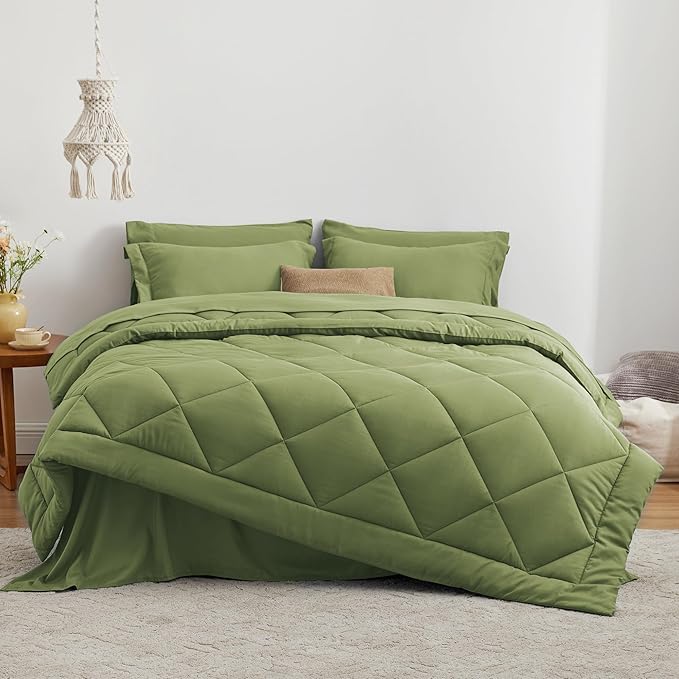 Love's cabin Twin XL Comforter Set Olive Green, 5 Pieces Twin XL Bed in a Bag - Image 3
