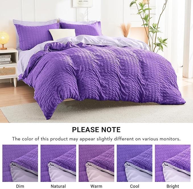HYMOKEGE Dark Purple/Lavender Twin XL Comforter Set Seersucker 5 Pieces - Image 5