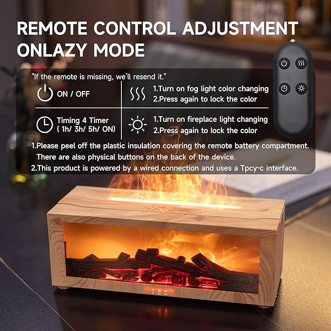 TMEHM Fireplace Flame Air Diffuser Humidifier, 7 Colors Aromatherapy Essential - Image 6