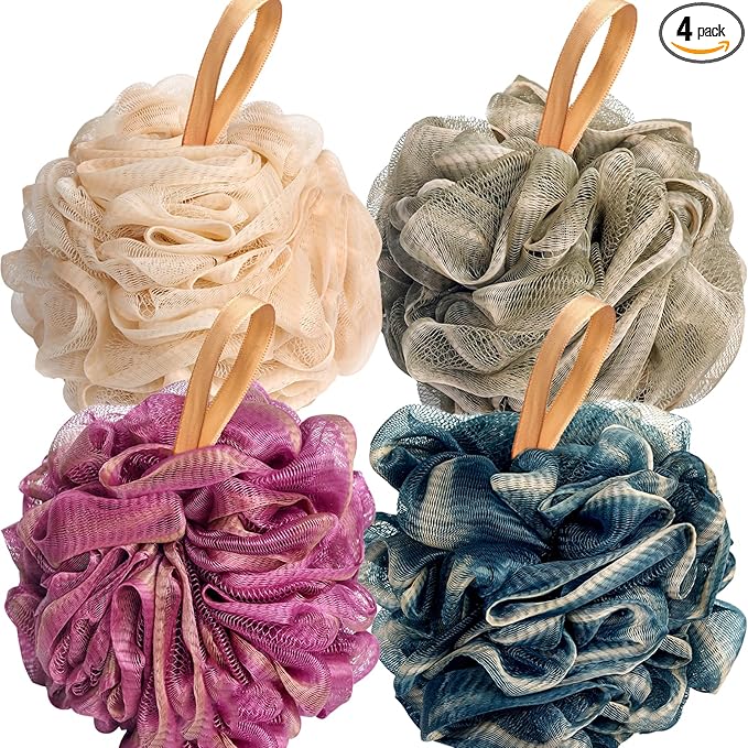 Fishent Loofahs Bath Sponge, 4 Pack 70g Soft Mesh Pouf Shower Puffs Loofa by Fishent