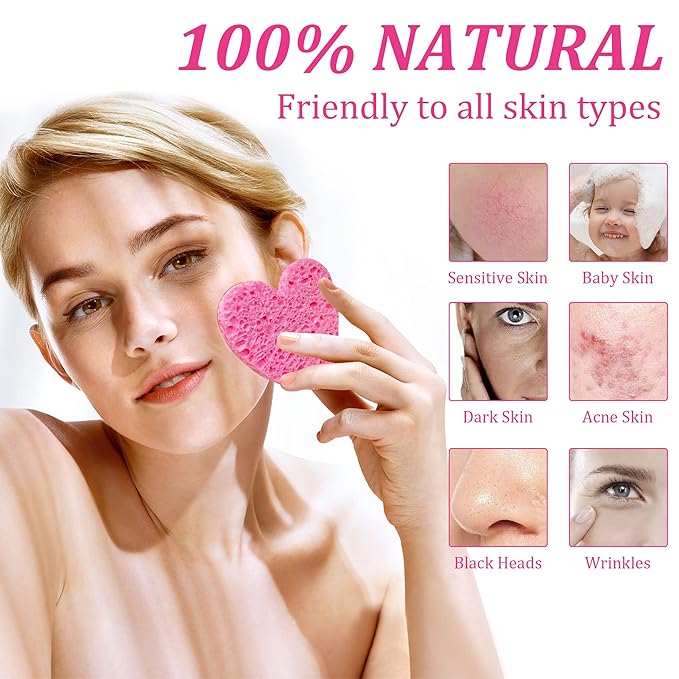 50-Count Kickleen Compressed Cellulose Heart Shape Facial Sponges | Natural - Image 6