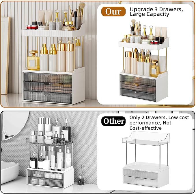 StorBin Strong 3 Drawers Bathroom Counter Organizer, 5 Tier Makeup Organizer - Image 2