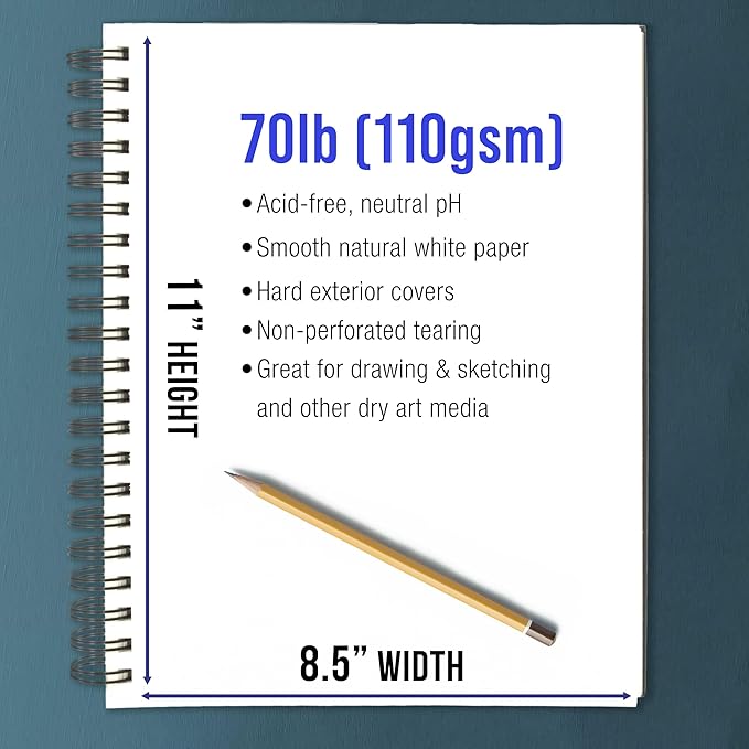 U.S. Art Supply 8.5" x 11" Premium Hardbound Sketch Book, 2 Pack, 80 Sheets Each, 70 lb (110gsm) - Hardcover Spiral Bound Artist Field, Small Sketch Pad, Acid-Free Drawing Pad - Adults, Students