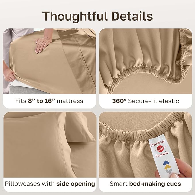 California Design Den King Size Sheets Set 600 Thread Count, 100% Cotton Sateen - Image 6