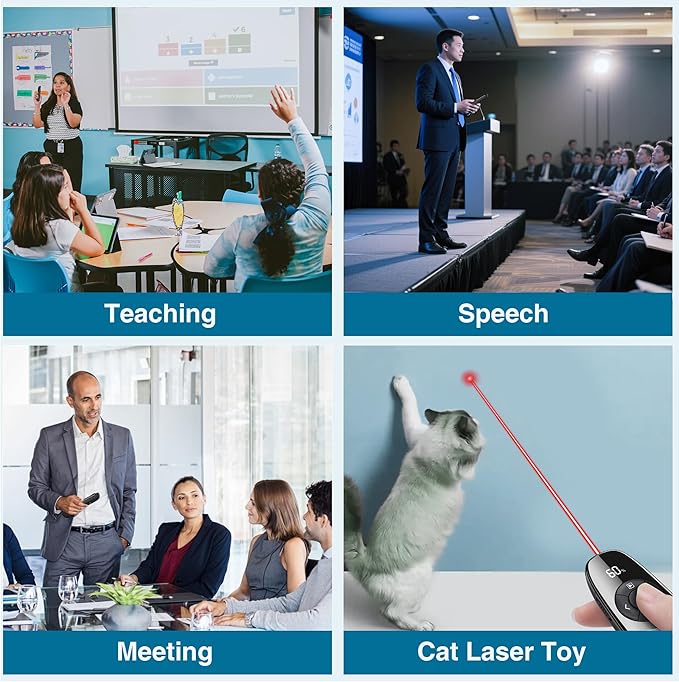 Wireless Presentation Clicker with Red Laser Pointer and Battery & Timer Display, Powerpoint Clicker for Mac Windows Keynote Google, Presenter Remote PPT Remote for Powerpoint Presentations