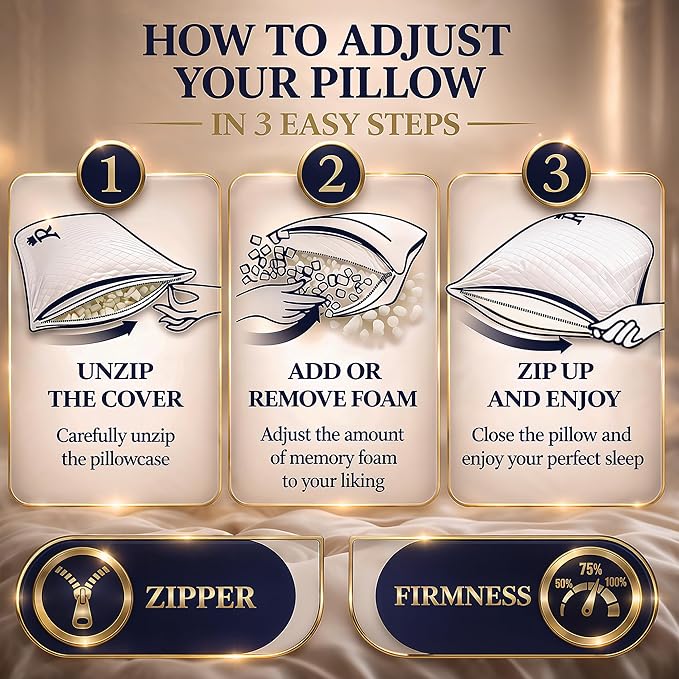 Royal Therapy 4-Pack Queen Memory Foam Pillow, Adjustable Shredded Bed Pillow - Image 6