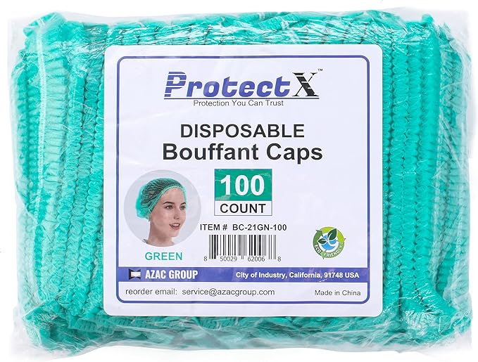 ProtectX 100-Pack Green Disposable Hair Nets, Elastic Head Cover, Bouffant Caps - Image 4